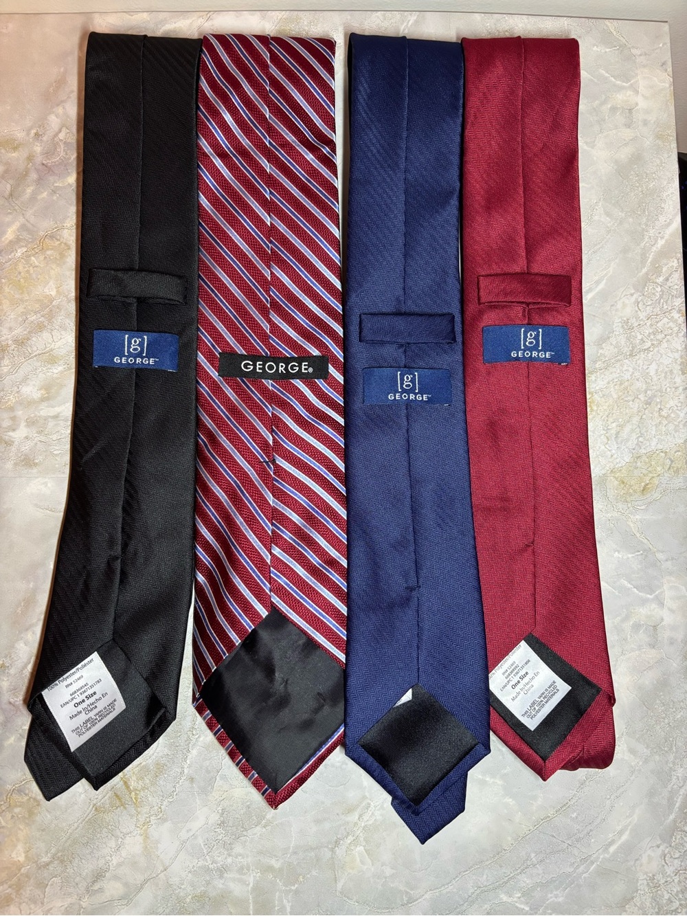 George Men’s Ties in Black, Burgundy, Navy & Red Striped Set